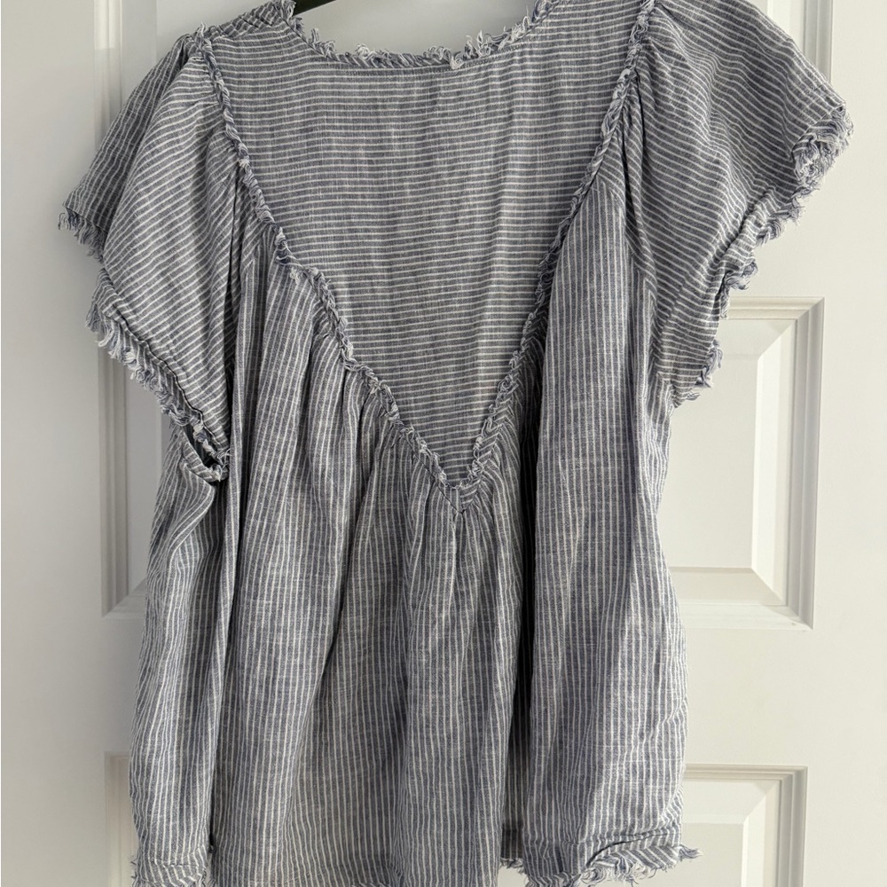 By Anthropologie short sleeve smocked linen-blend blouse in 1X. - Picture 7 of 7